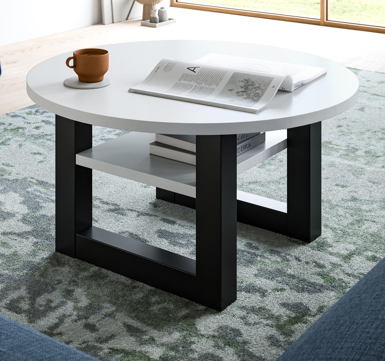 COUCHTISCH weiß, grau 75 cm, rund, Wohnzimmertisch mit Ablage - Weiß/Grau, Holzwerkstoff/Metall (75/75/42cm) - Inn.Furn