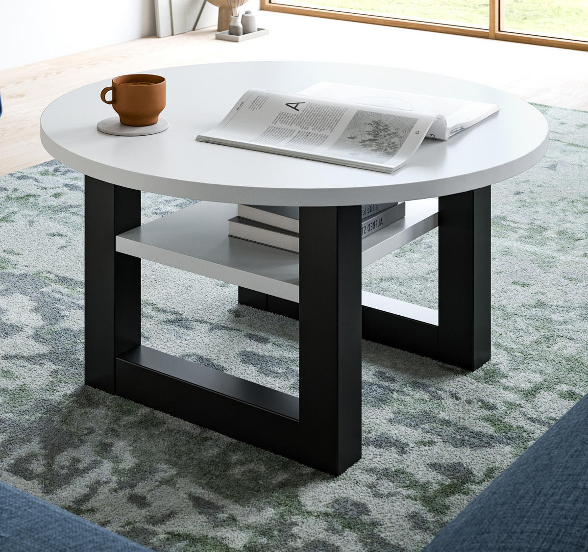 COUCHTISCH weiß, grau 75 cm, rund, Wohnzimmertisch mit Ablage - Weiß/Grau, Holzwerkstoff/Metall (75/75/42cm) - Inn.Furn