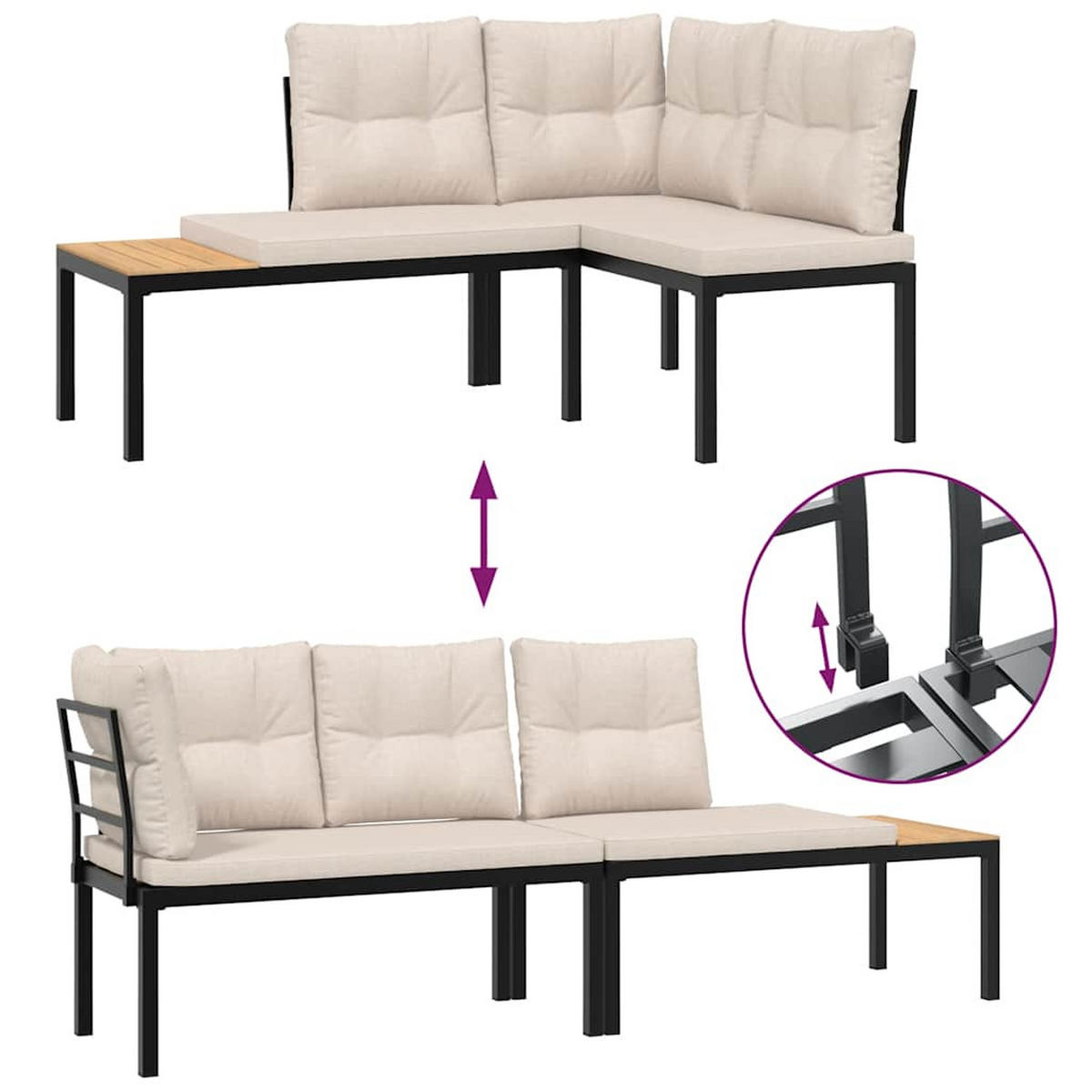 GARTENBÄNKE Mit Kissen 2 Stk. Schwarz Pulverbeschichteter Stahl - Schwarz, Metall (63/78/118cm) - vidaXL