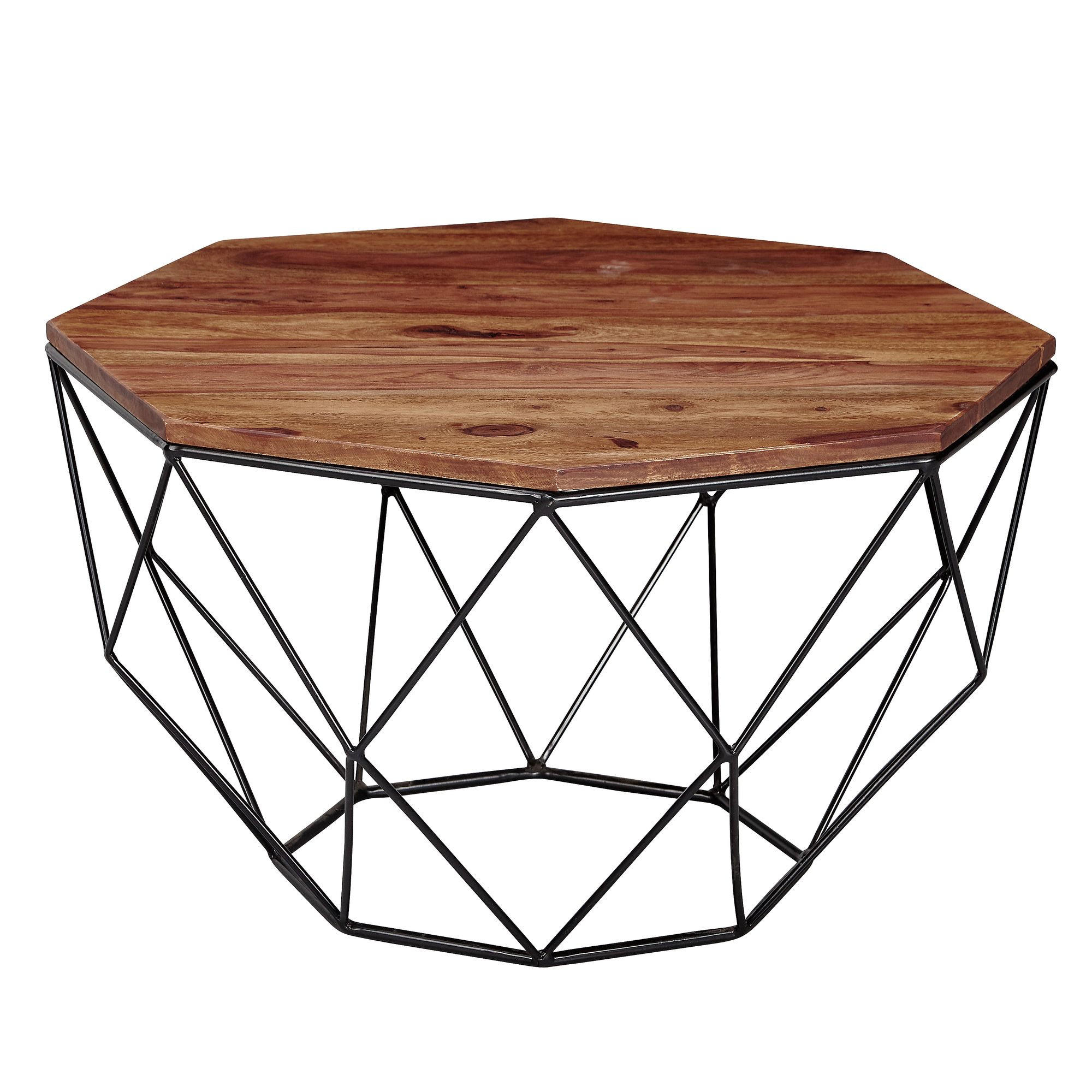 COUCHTISCH Sheesham Holz und Edelstahl im modernen Industrial Design - Schwarz/Braun, Holz/Metall (66/66/40cm) - KADIMA DESIGN
