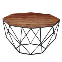 COUCHTISCH Sheesham Holz und Edelstahl im modernen Industrial Design - Schwarz/Braun, Holz/Metall (66/66/40cm) - KADIMA DESIGN