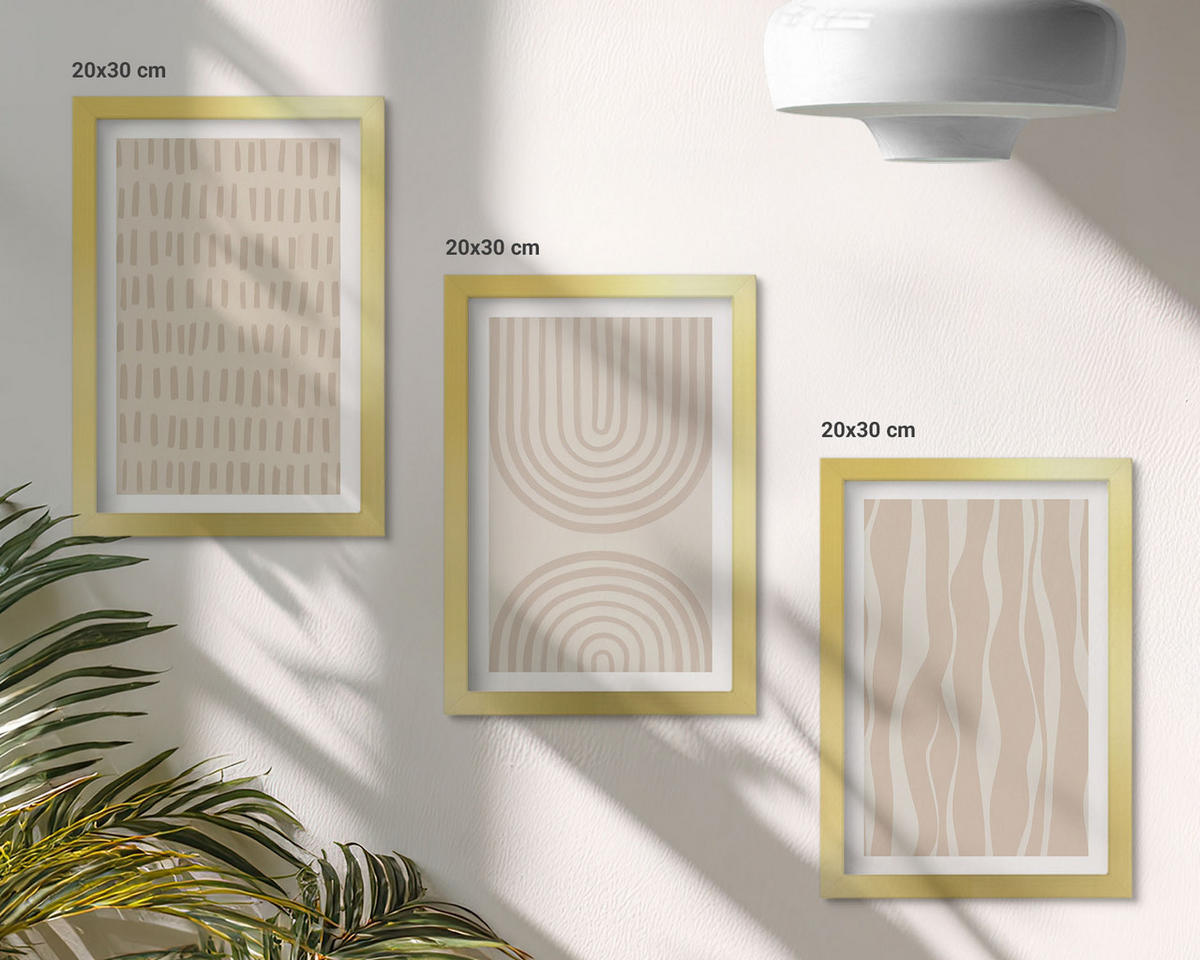 BILDER SET 3er Set - 20x30 cm Goldrahmen - Abstrakte beige Muster - Goldfarben, Kunststoff (20/30cm) - TULUP