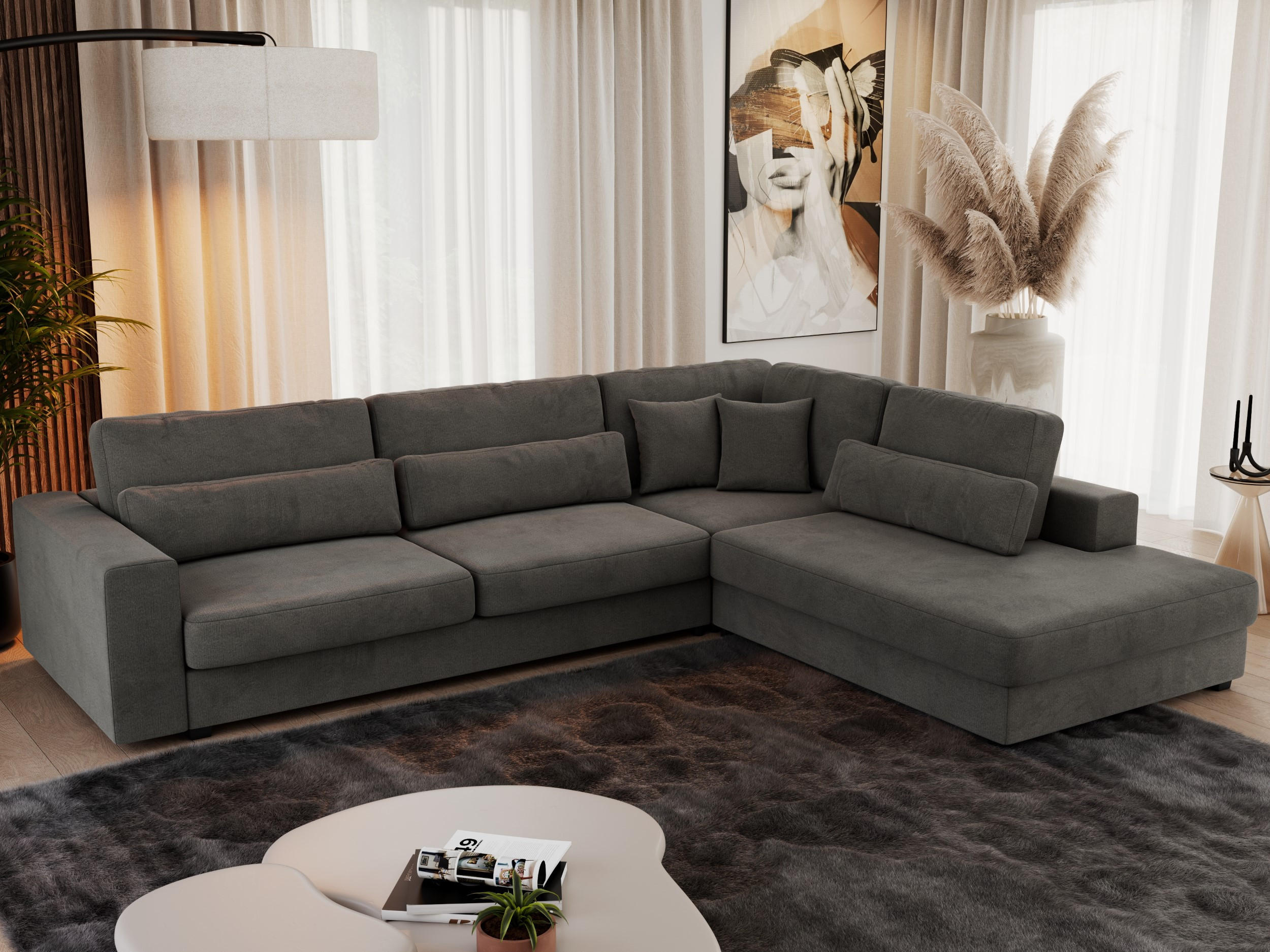 ECKSOFA Savona Dunkelgrau Velvet - rechts - Dunkelgrau/Schwarz, Kunststoff/Textil (249/316cm) - MKS