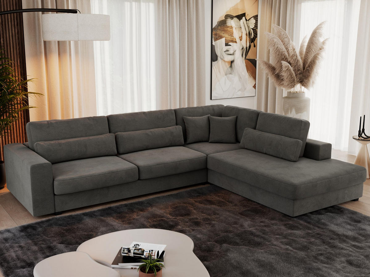 ECKSOFA Savona Dunkelgrau Velvet - rechts - Dunkelgrau/Schwarz, Kunststoff/Textil (249/316cm) - MKS