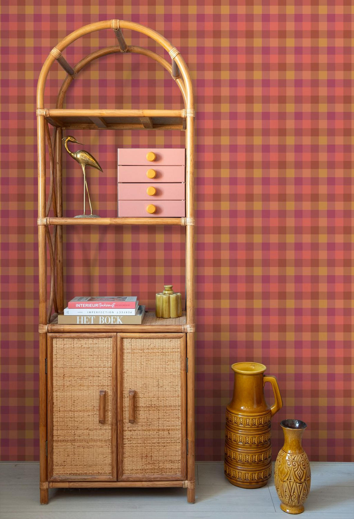 TAPETE Karomuster 50 x 900 cm - Terracotta, Papier (50/900cm) - ESTAhome