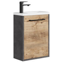 GÄSTE-WC-MÖBELSET Florence 2 Teile Kastanien Eiche / Grau - 40 x 22 x 50 cm - Eichefarben/Grau, Holz (40/50/22cm) - Badplaats