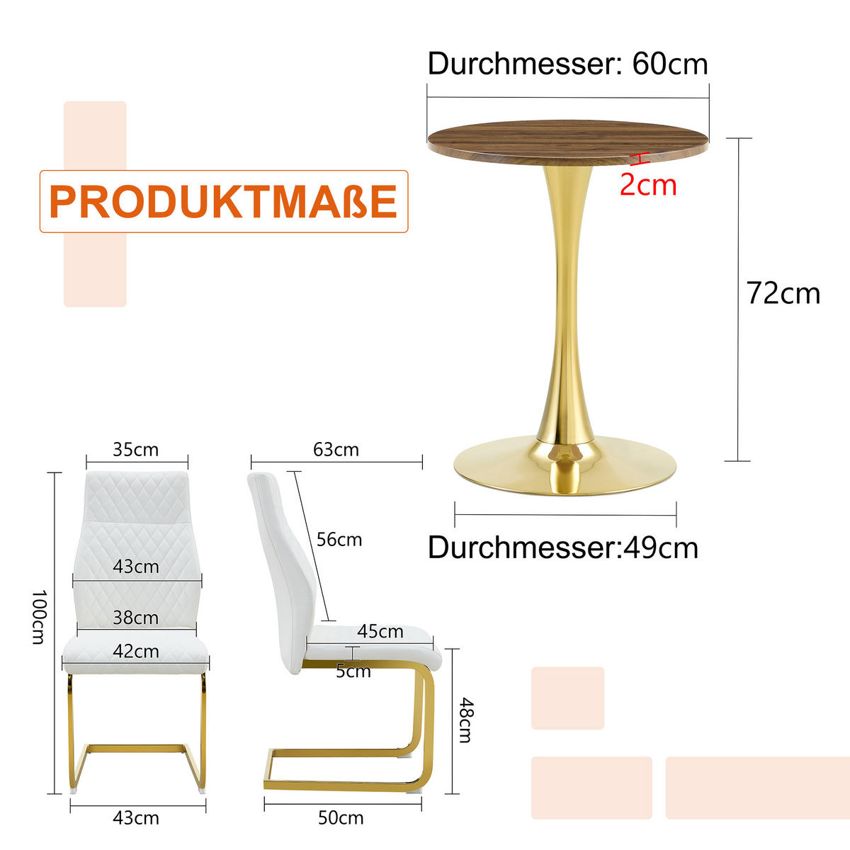 ESSGRUPPE DE-39414 3-teilig, mit 2 Stühlen und Rautenmuster Weiß - Weiß, Metall (60/72/60cm) - ComfortXL