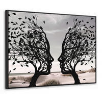 LEINWAND Bilder mit Rahmen - Strand - Meer - Menschen - Baum - Moderne Kunst - 80x60 - Hellgrau, Textil (80/60cm) - MuchoWow