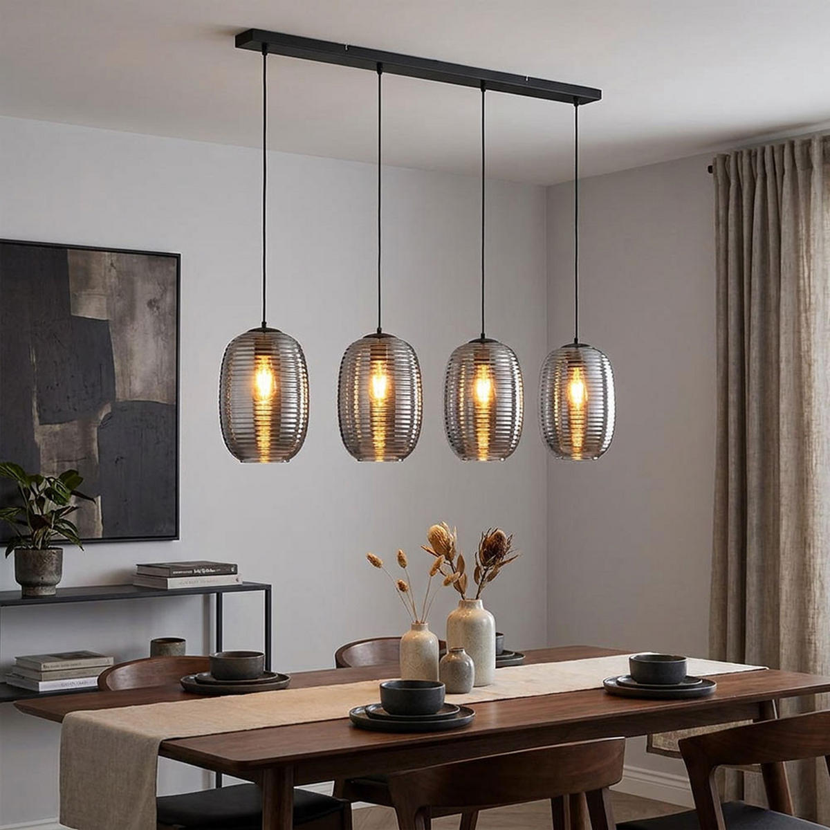 PENDELLEUCHTE Metall Schwarz Rauchglas - Schwarz, Glas (109/20/120cm) - Globo Lighting