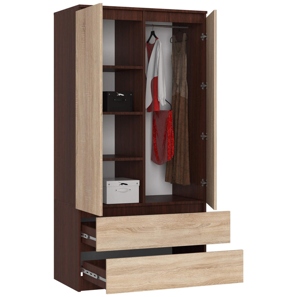 KLEIDERSCHRANK Dunkelbraun, Eiche Sonoma 180/90/51 - Dunkelbraun/Sonoma Eiche, Holzwerkstoff (90/180/51cm) - RAUMHIRSCH FURNITURE