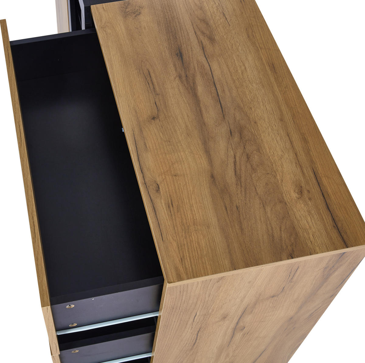 SIDEBOARD aus Spanplatte 140x40x80 cm Schwarz/Braun mit LED-Beleuchtung, 3 Schubladen und Glasböden - Braun, Holzwerkstoff (140/80/40cm) - IVMEU