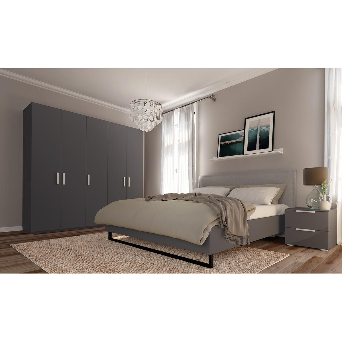 DREHTÜRENSCHRANK - Graphitfarben, Holzwerkstoff (225/222/60cm) - home24