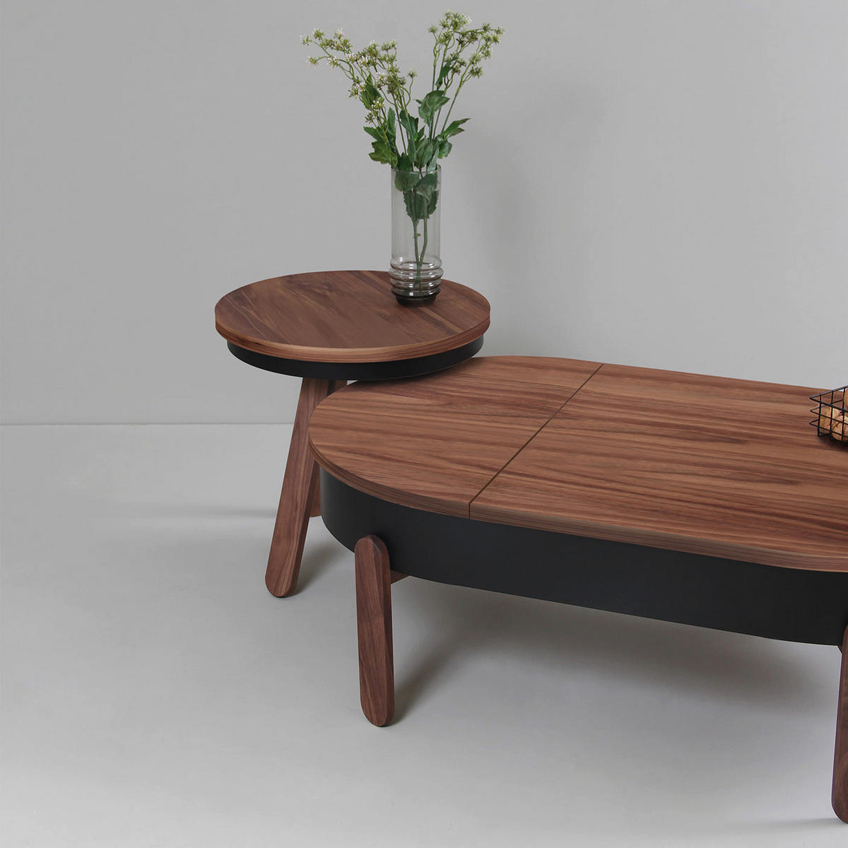 BEISTELLTISCH Batea S mit Tablett - Walnussfarben/Schwarz, Holz (42/42/42cm) - Woodendot