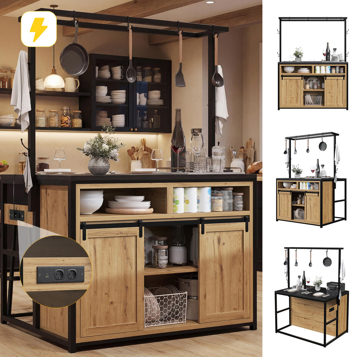BUFFETSCHRANK Holzfarben 107/62/183 cm - Naturfarben, Holz (107/183/62cm) - PANGIVO