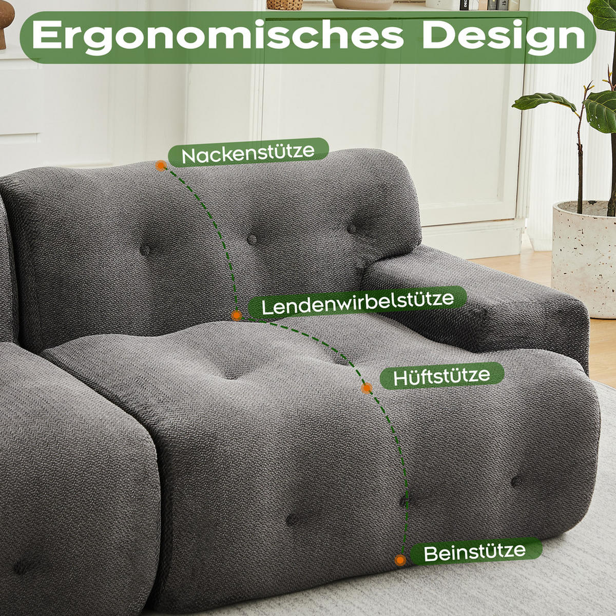 2-SITZER-SOFA Stoffbezug 224cm Grau Geschwungen - Grau, Textil (104/66/224cm) - Raelunyi
