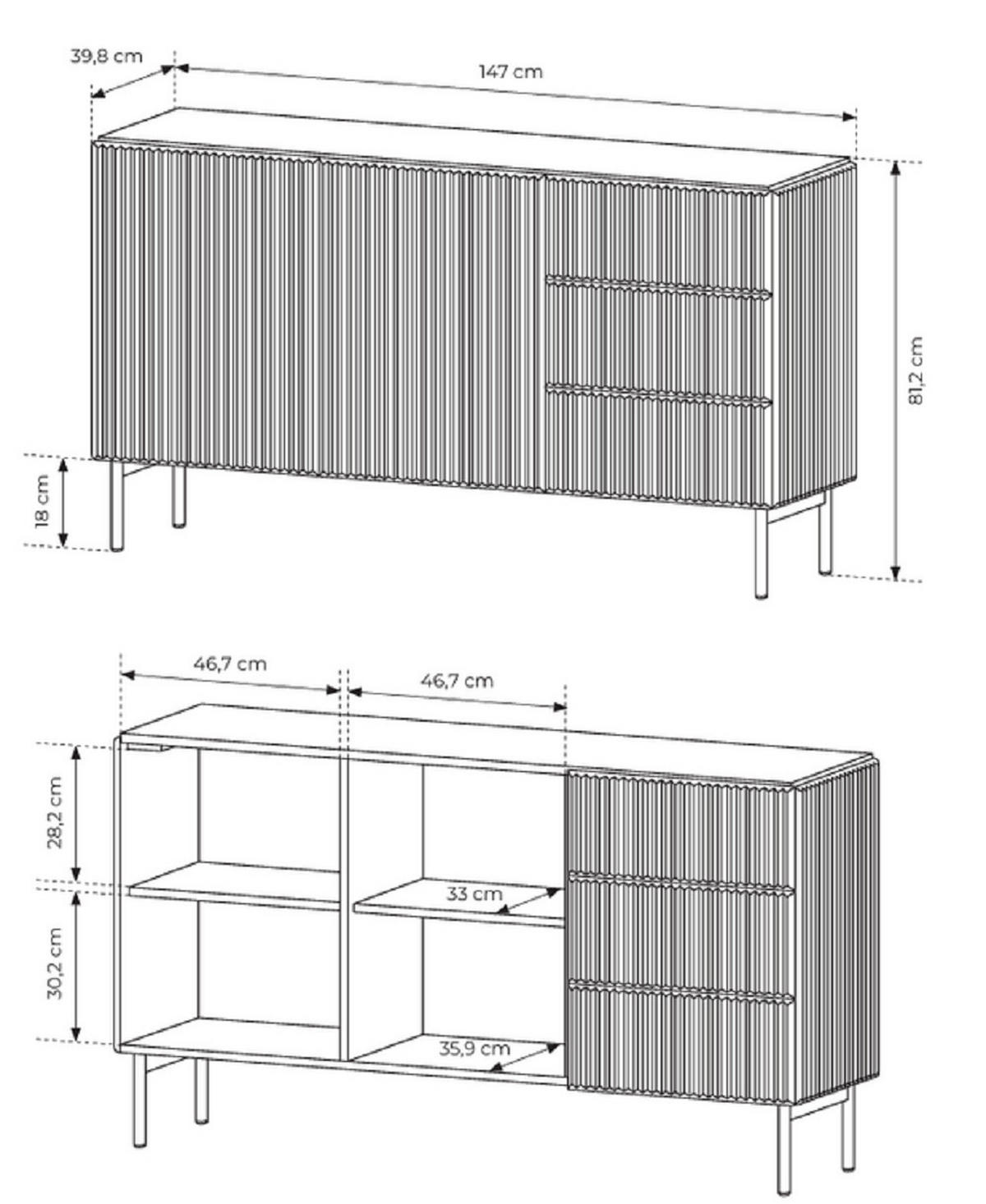 KOMMODE 147 cm mit 3 Schubladen Galiano, 2 Türen, Kaschmir - Kaschmir/Beige, Holz/Metall (147/81/40cm) - Emporius