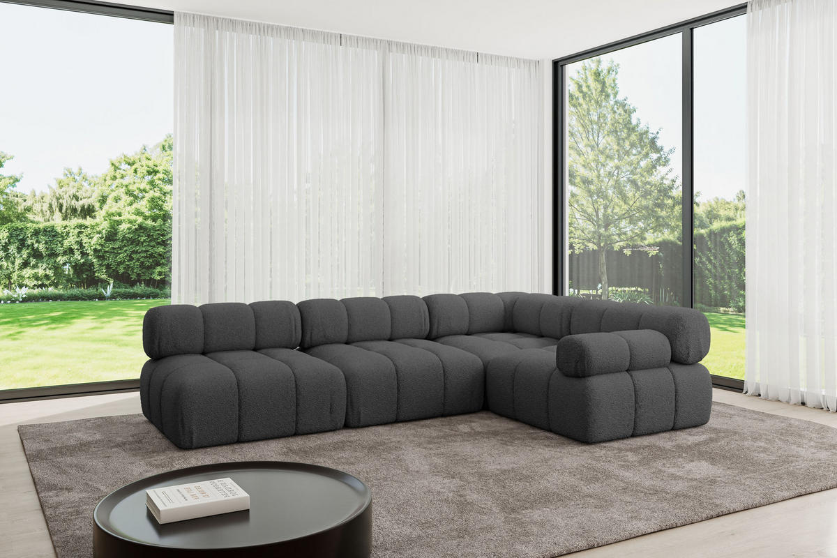 ECKSOFA modulares Sofa Mende-L2 - 285x190x70 cm Grau Bouclé - Grau, Holzwerkstoff/Textil (285/190cm) - ALTDECOR
