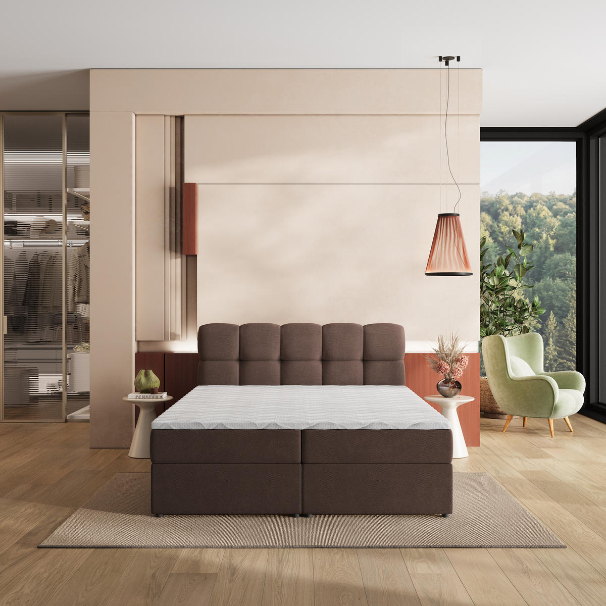 POSTEL Boxspring MERU 180x200 cm Hnědá - hnědá, kompozitní dřevo/textil (180/200cm) - MASSENO