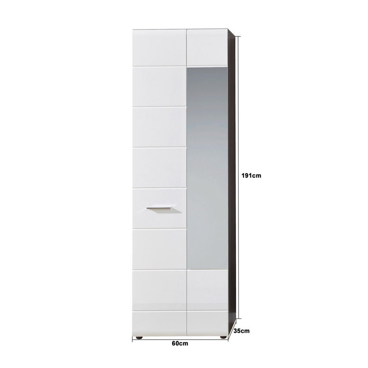 KLEIDERSCHRANK weiß hochglanz - Silberfarben, Holzwerkstoff (60/191/35cm) - ebuy24