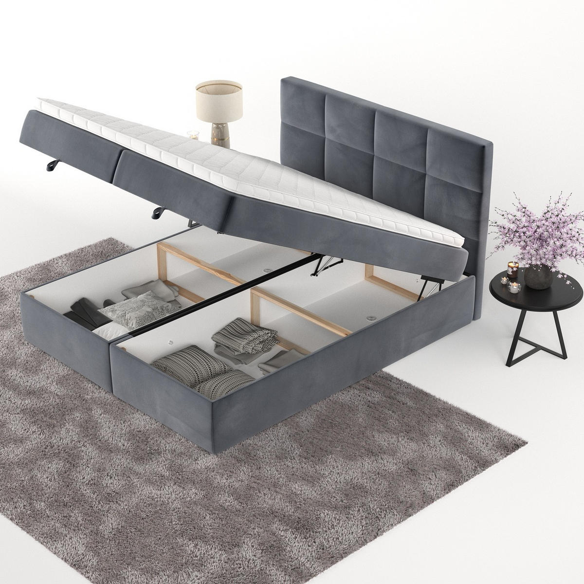 BOXBETT Velto 140/200 cm Dunkelgrau im Kronos Stoff - Dunkelgrau/Schwarz, Holz/Holzwerkstoff (140/200cm) - AltaBeds
