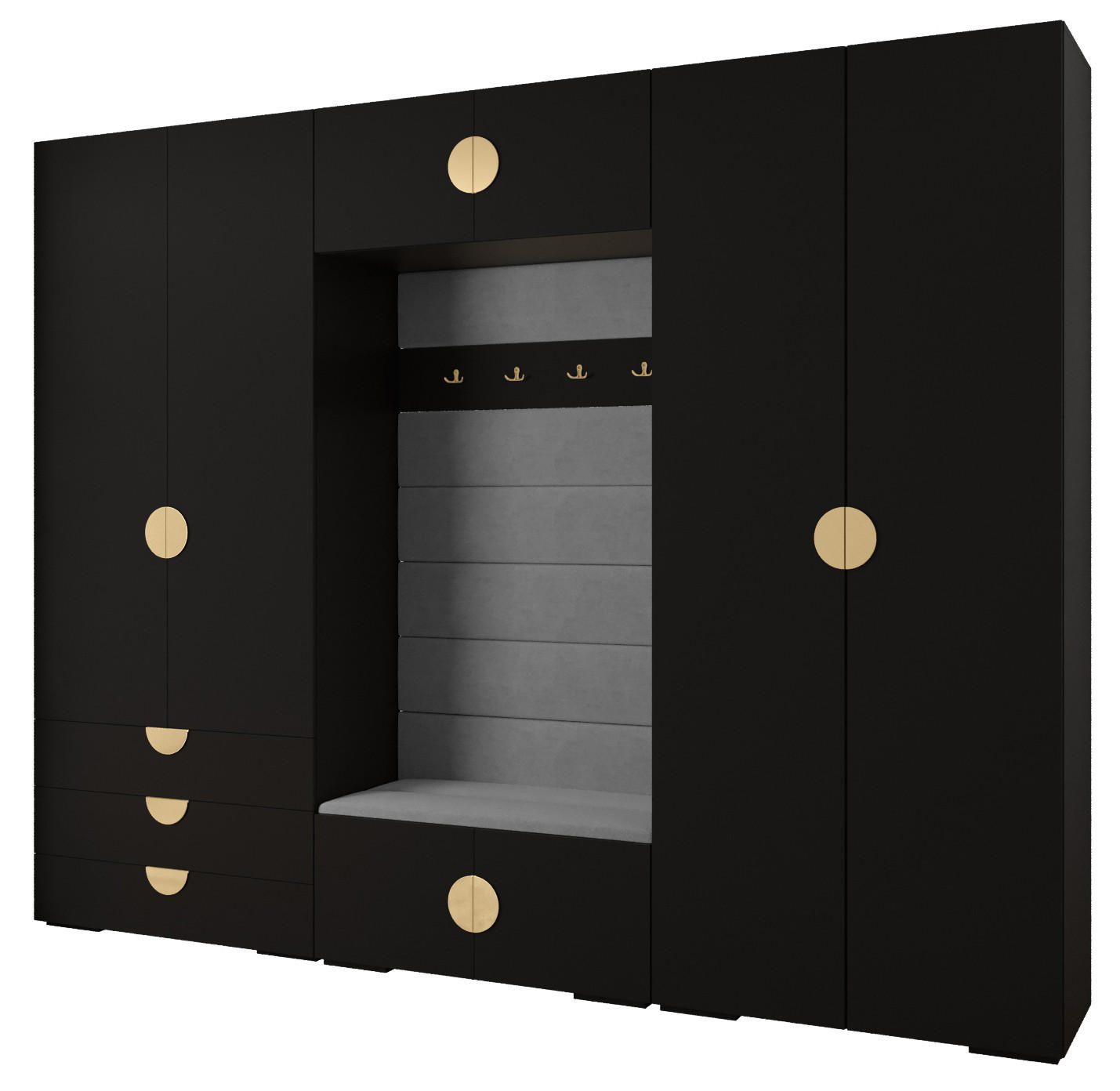 Abiks Möbel Garderoben-Set Schwarz, Grau, Gold 300x236.7x47 cm