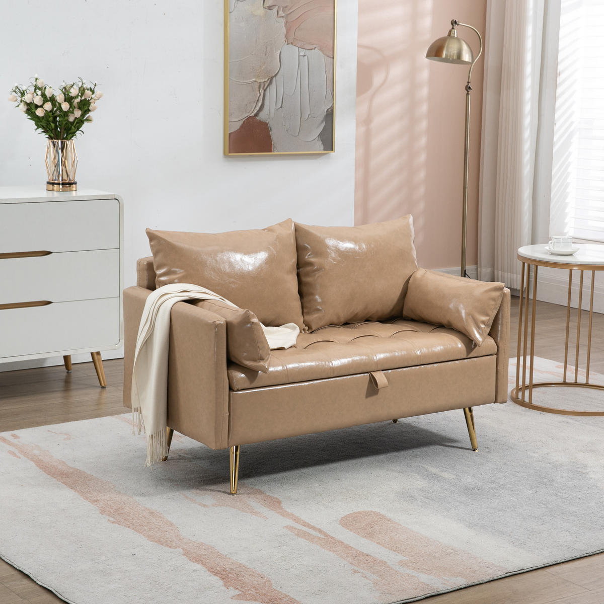 SOFA Sysmä - Goldfarben/Cappuccino, Holz/Metall (122/72/65cm) - [en.casa]