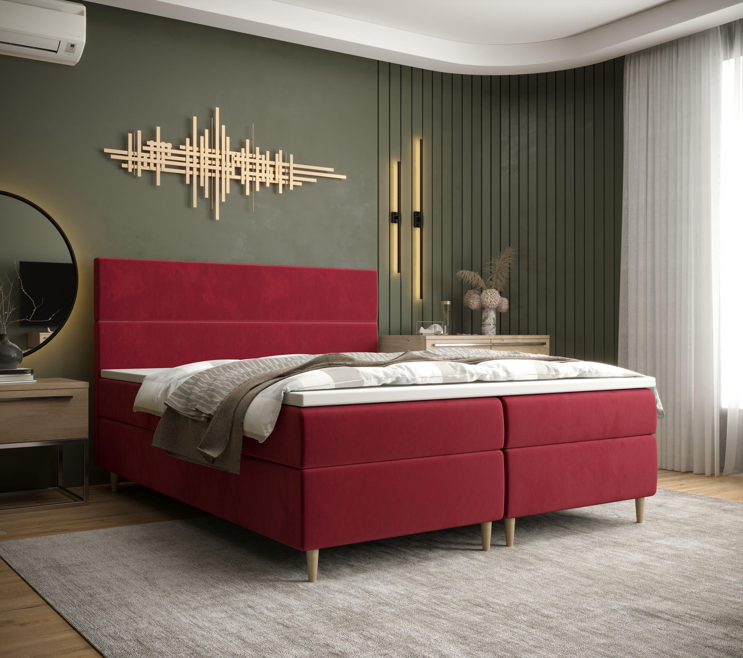 BOXBETT FLO mit Matratze H3, Bonell und Topper 180x200 Itaka 34 - Rot, Holz/Textil (180/200cm) - Bedante