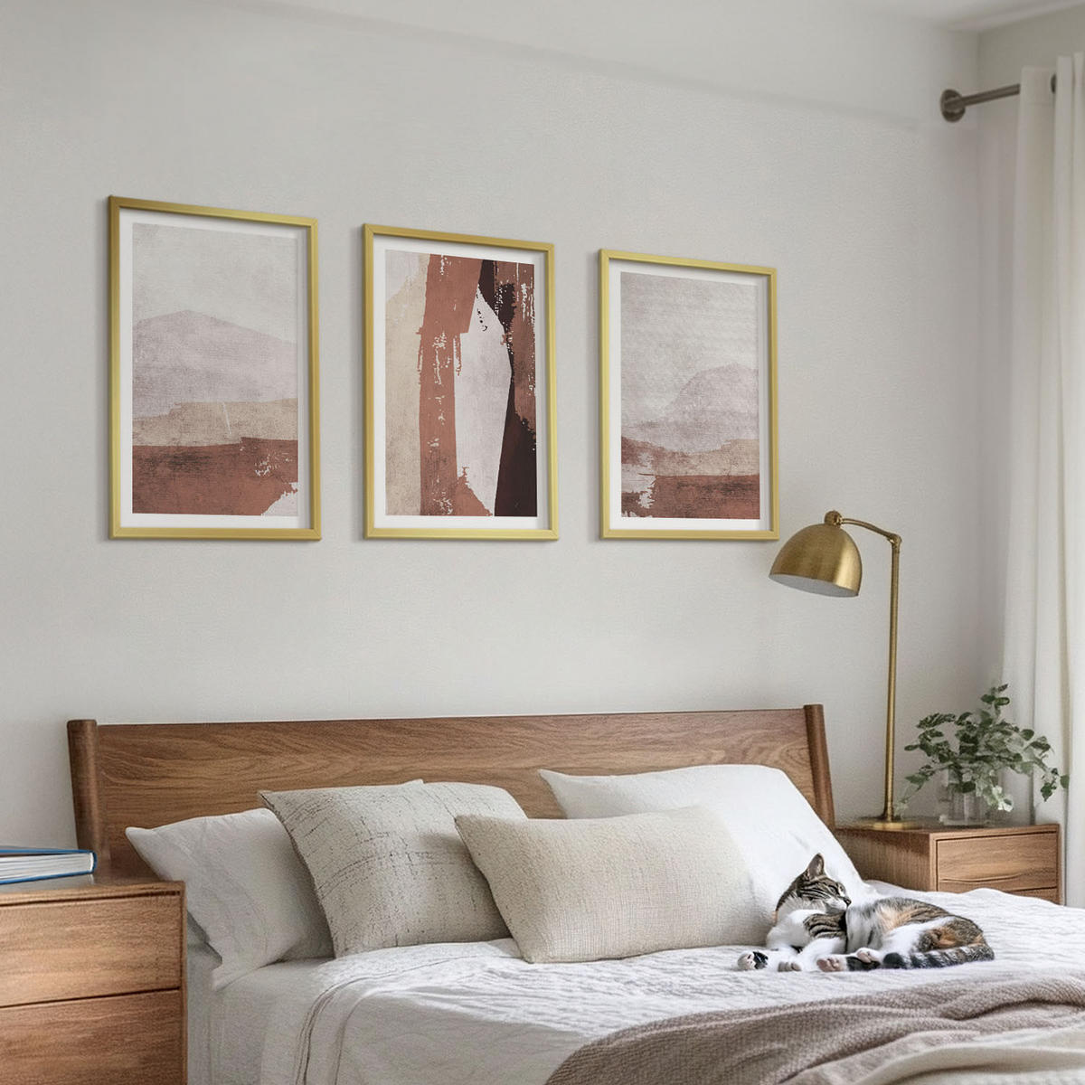 BILDER SET 3er Set - 40x60 cm Goldrahmen - Braun-beige abstrakte Muster - Goldfarben, Kunststoff (40/60cm) - TULUP