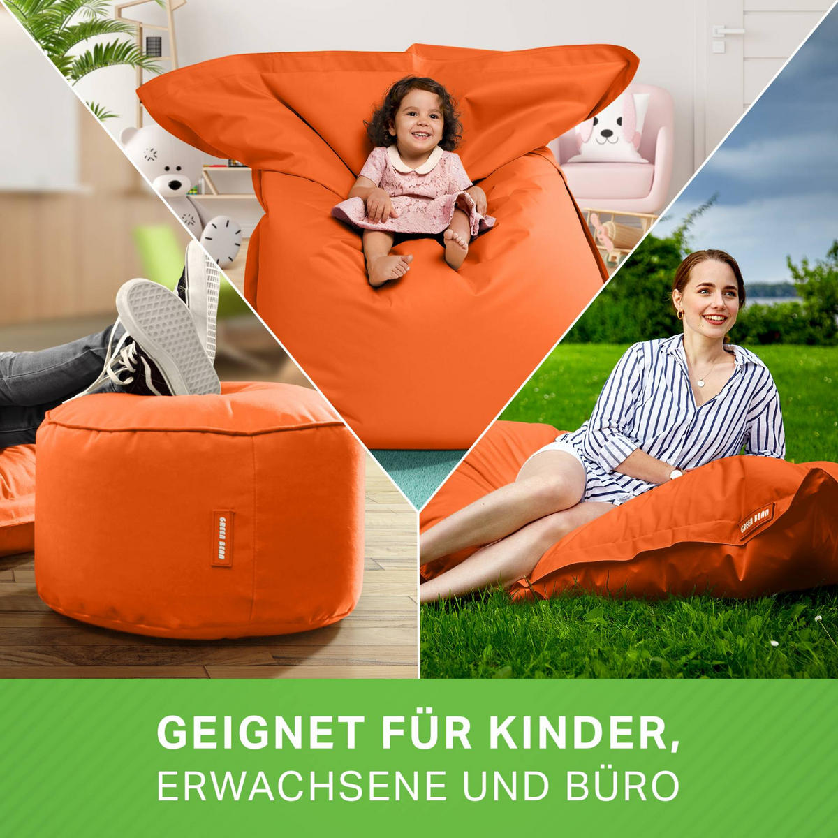 XXL-SITZSACK + Pouf 2er Set - 140x180cm - Orange, Textil (140/25/180cm) - Green Bean