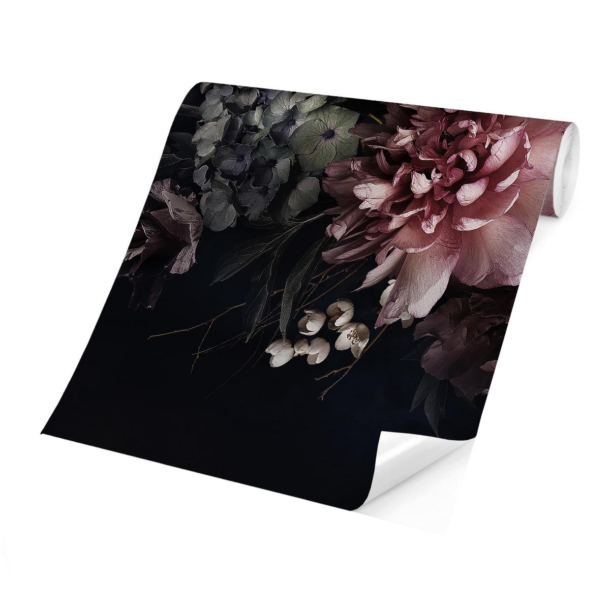 FOTOTAPETE Blumen mit Nebel auf Schwarz 240/240 cm - Schwarz, Papier (240/240cm) - Bilderwelten