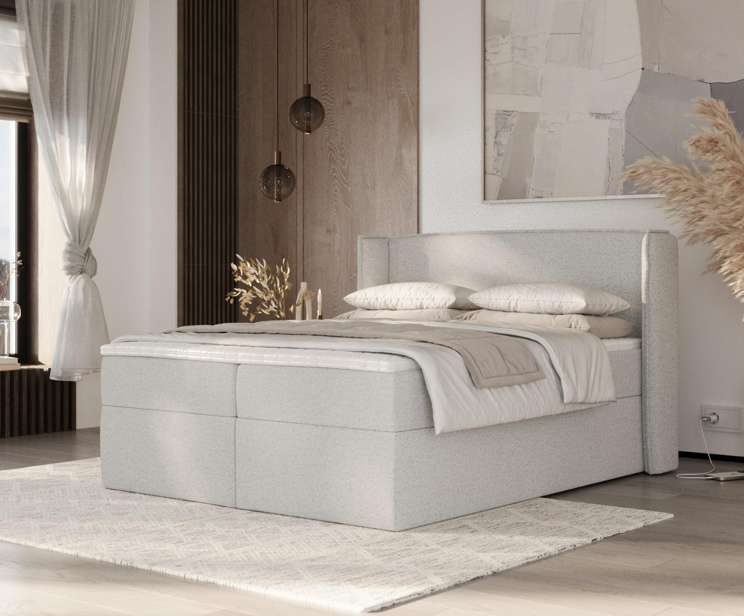 Thumbnail - AltaBeds Boxbett, Hellgrau, Textil, Kiefer, Tanne, Fichte, H3, Höhe ca. 20 cm, 160x200 cm, Oeko-Tex® Standard 100, DIN E...