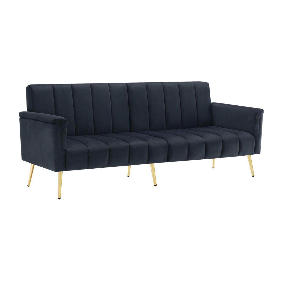 SCHLAFSOFA, Samt mit verstellbarer Rückenlehne & Armlehnen, 183/76/75 cm, Schwarz - Schwarz, Textil (76/75/183cm) - Redom