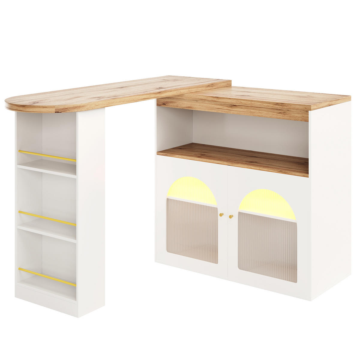 BARSKI stol 138-193/39/105 cm bijeli od MDF-a s LED rasvjetom i rotirajućim spremištem - bijela, drvni materijal (39/193/105cm) - OKWISH