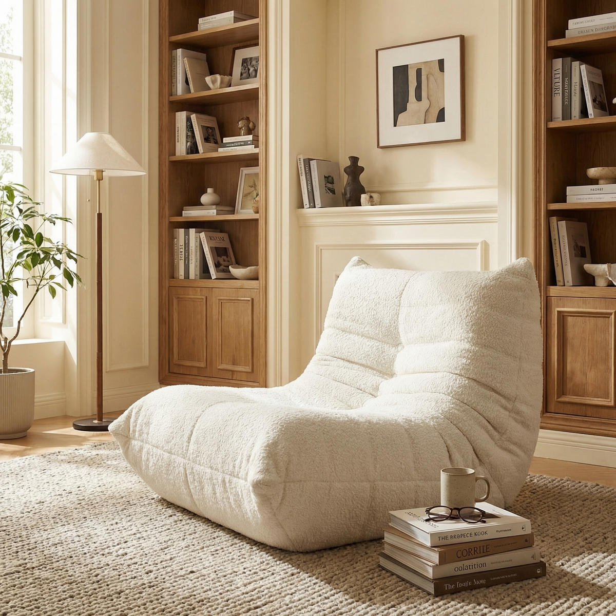 SITZSACK Ergonomischer aus Chenille & Memory-Schaum, Montagefrei - Beige, Textil (94/71/101cm) - Urban Meuble