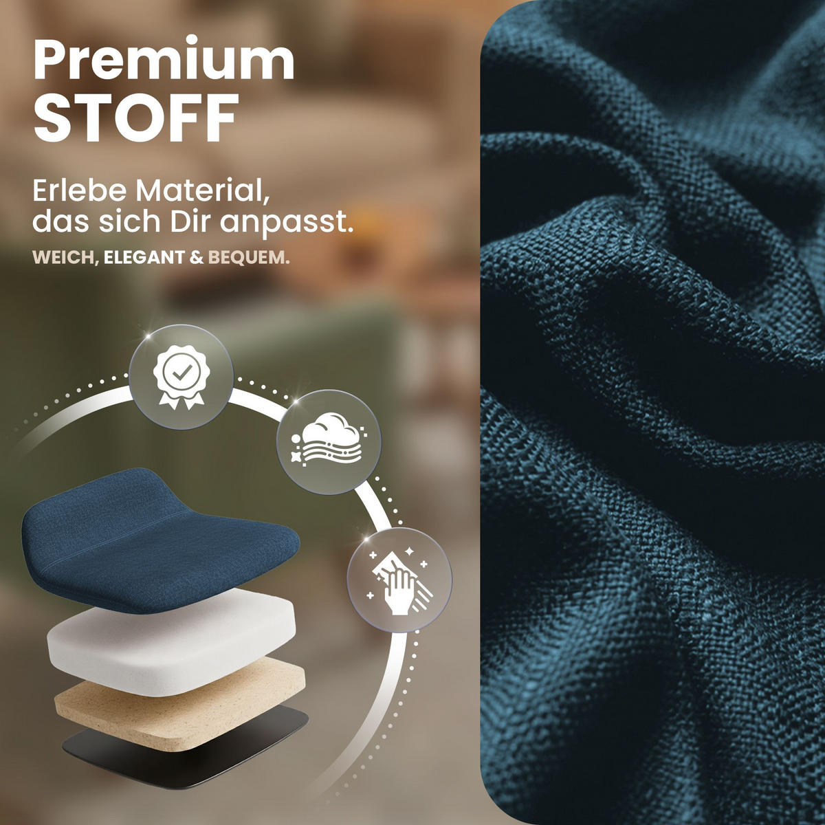 STUHL 2 Stoff Blau - Blau/Schwarz, Textil/Metall (45/84/55cm) - CLP