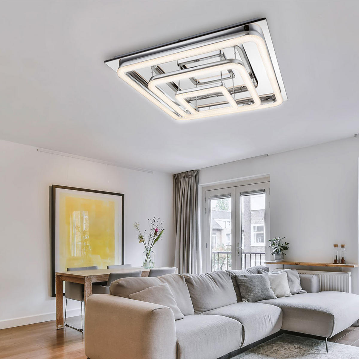 LED DECKENLEUCHTE RETA Silber Kristalloptik - Silberfarben, Metall (70/70/14.5cm) - Globo Lighting