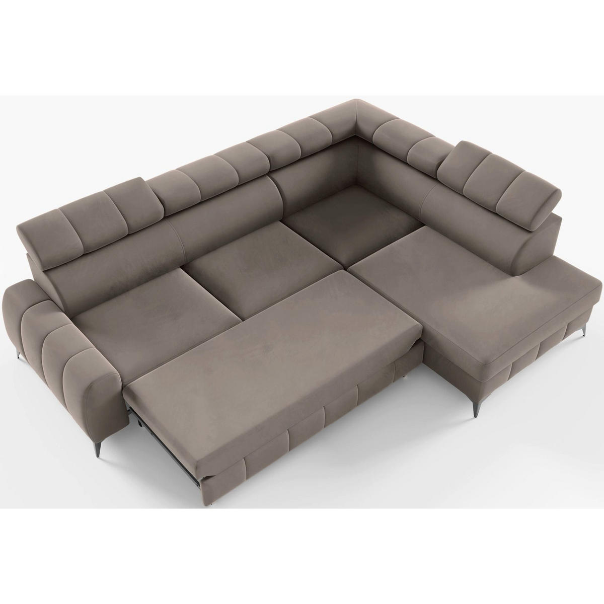 ECKSOFA London Hellbraun Velours - Hellbraun/Schwarz, Textil/Metall (203/274cm) - Selsey