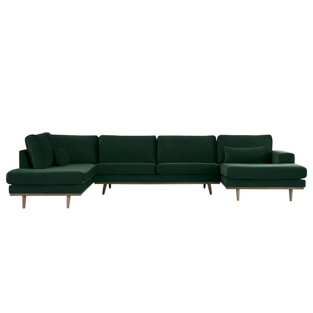 WOHNLANDSCHAFT mit Longchair - Eichefarben/Grün, Eichenholz/Textil (371/81/219cm) - home24