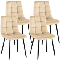 STUHL 4er Set Samt Creme - Creme/Schwarz, Textil/Metall (45/84/55cm) - CLP