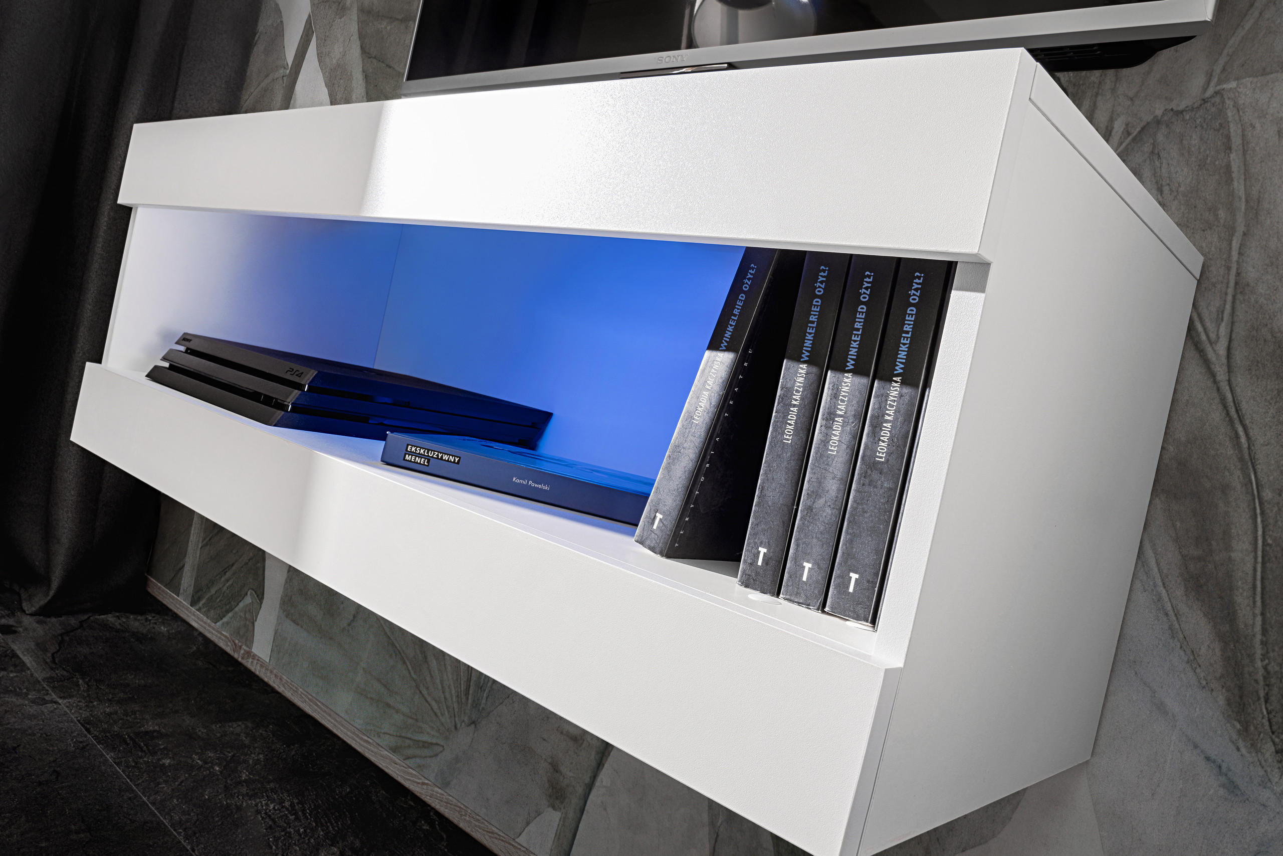 Thumbnail - Komodee Hängeboard, Weiß, Schwarz, Glas, Holzwerkstoff, 100x36x35 cm, Wohnzimmer, Wohnwände, Lowboards, Lowboards hängen...