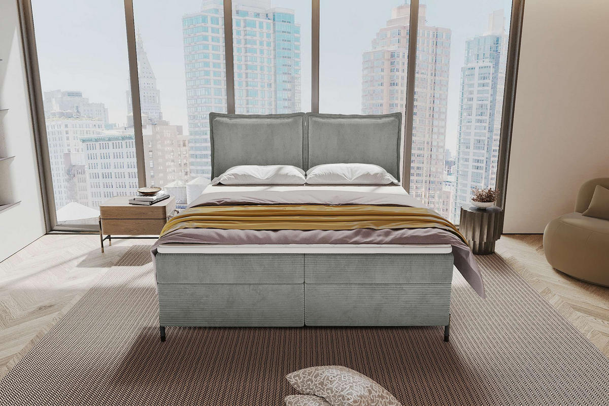 BOXSPRINGBETT VERO Cordstoff Hellgrau 140/200 cm - Hellgrau/Schwarz, Holzwerkstoff/Textil (140/200cm) - 99rooms