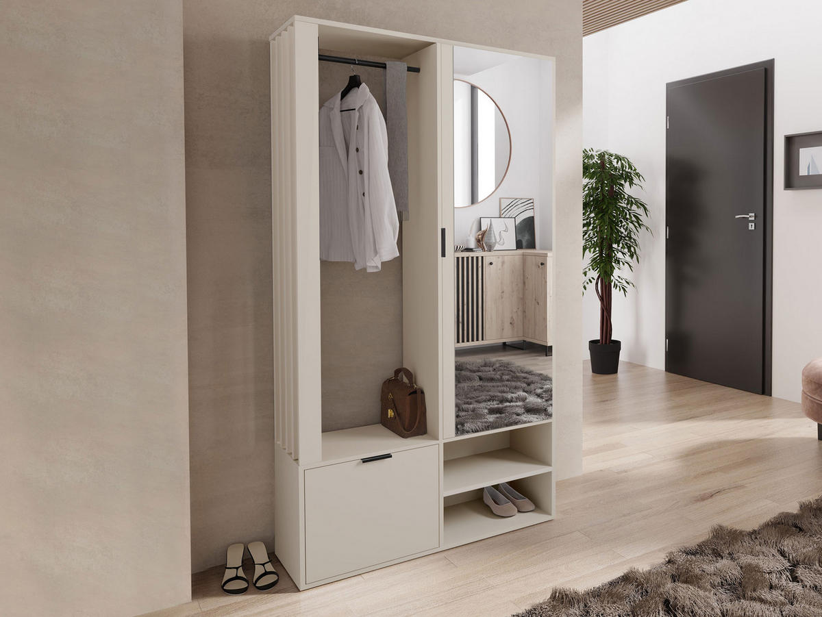 GARDEROBE Milo - Kaschmir/Schwarz, Holzwerkstoff/Kunststoff (100/190/33cm) - MIRJAN24