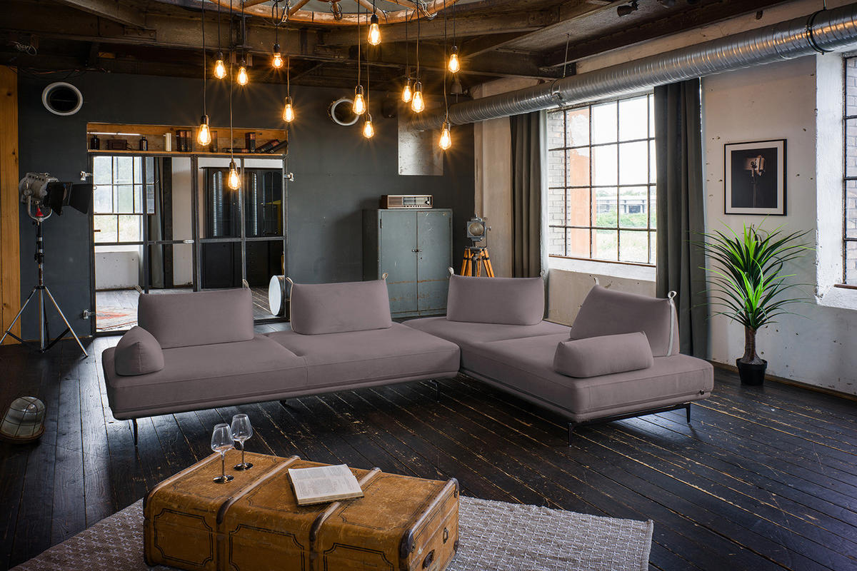 ECKSOFA CANE Violett Webstoff - Violett/Lila, Textil/Metall (310/210cm) - KAWOLA