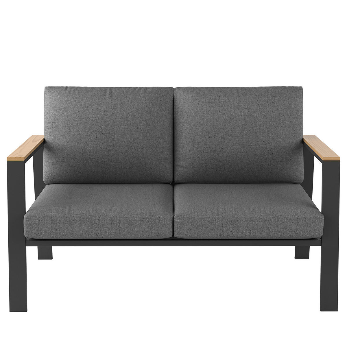 2-SITZER LOUNGESOFA - Aluminium / Polyester - Anthrazit - Anthrazit/Braun, Holz/Textil (132/74/75cm) - home24