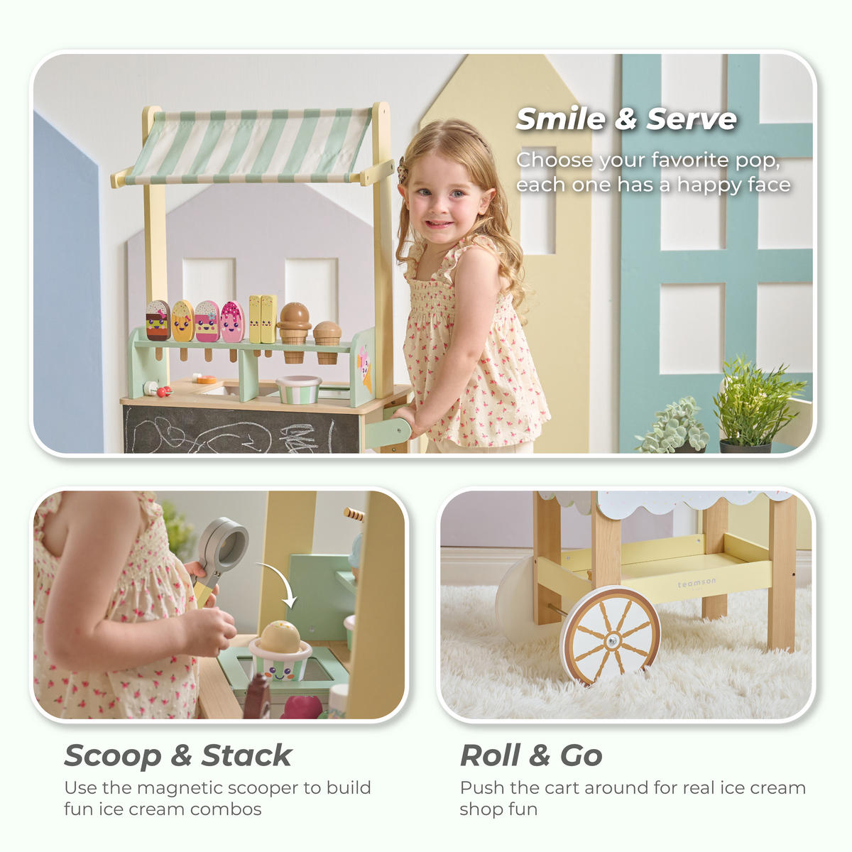 EISSTAND mit 33 Zubehörteilen, 100cm, Minze - Grün, Holz - Teamson Kids