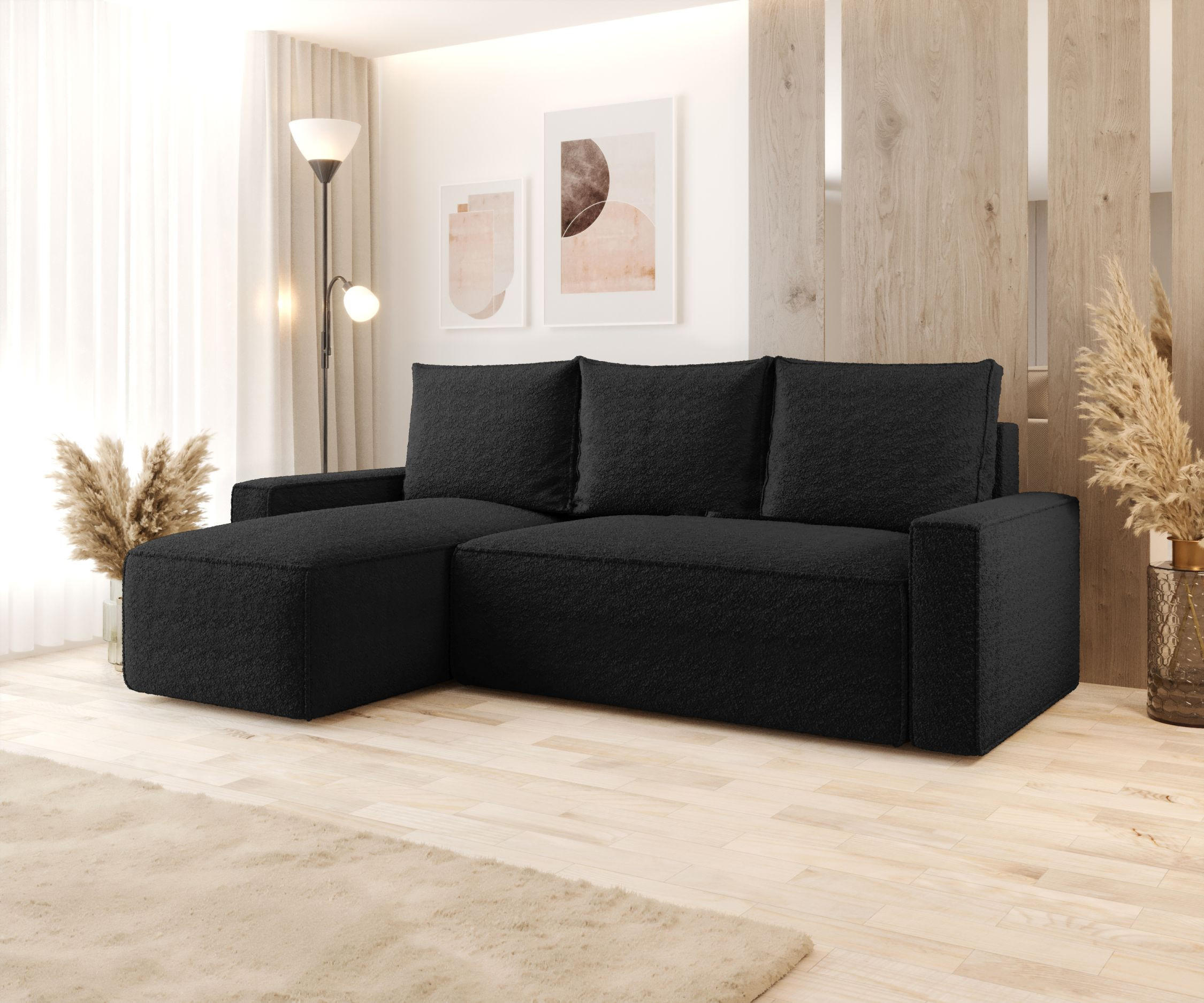 ECKSOFA mit Schlaffunktion SAVIO Quelle 100 Links - Schwarz, Textil (232/140cm) - Bedante