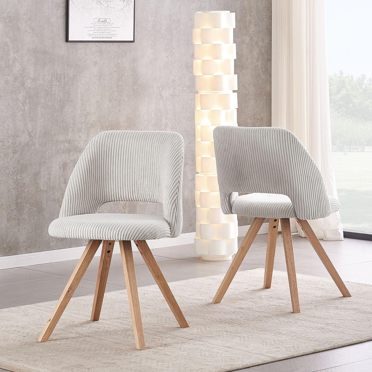 STUHL MARY Grau 2 Stück - Grau, Eichenholz/Textil (53/81/59cm) - B&D Home