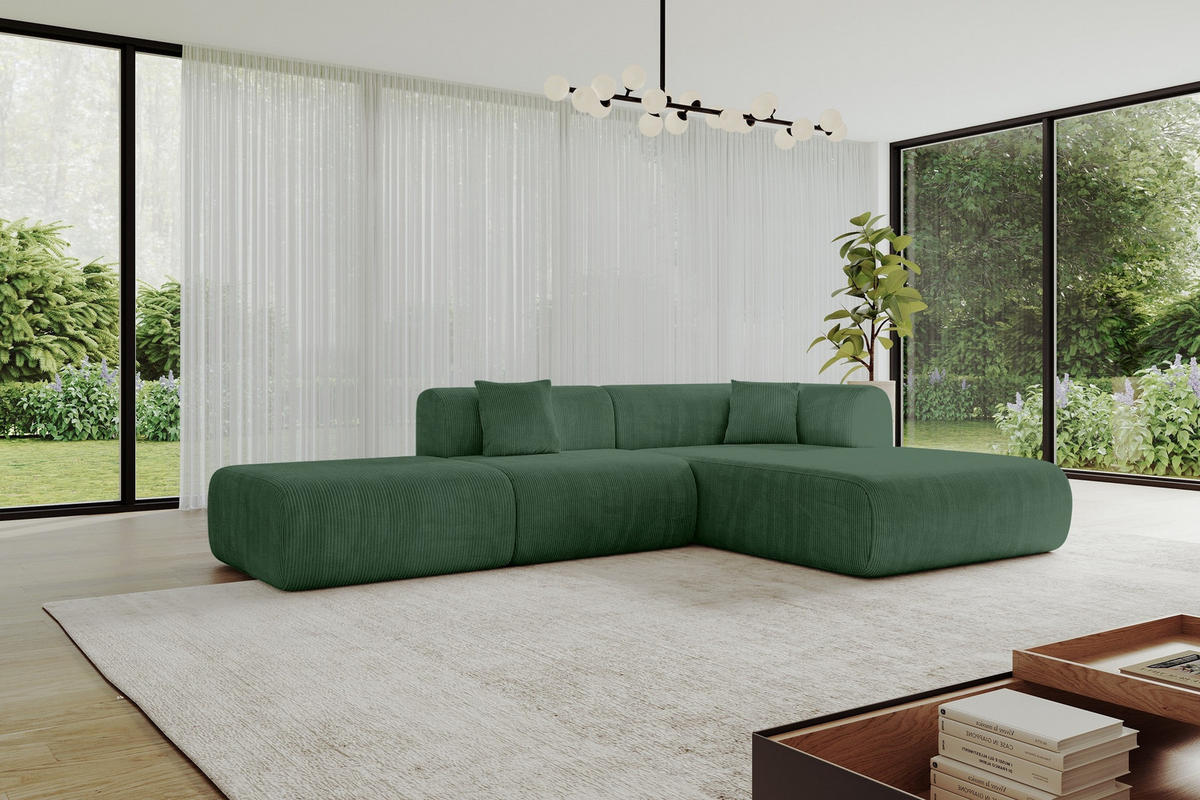ECKSOFA Ottomane Rechts OVLY-L 289x176x71 Grün Cord - Waldgrün/Schwarz, Holzwerkstoff/Kunststoff (289/176cm) - ALTDECOR