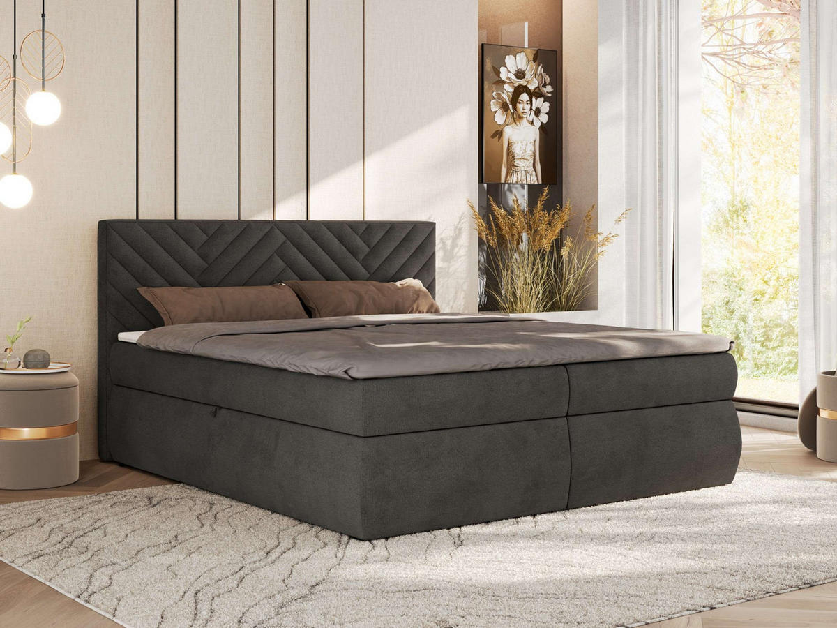 BOXBETT AVERTA 180/200 - Dunkelgrau Velvet - H4 - Dunkelgrau, Textil (180/200cm) - MKS