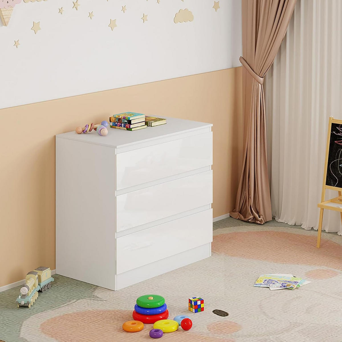 WICKELKOMMODE mit 3 Schubladen Weiß 48 x 80 x 78 cm - Weiß, Holzwerkstoff (80/78/48cm) - Woltu